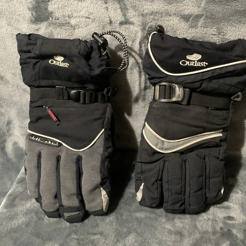 Head Gloves Mens M Outlast Hipora Black Gray Ski Snowboard Heatpack Pocket Flaw